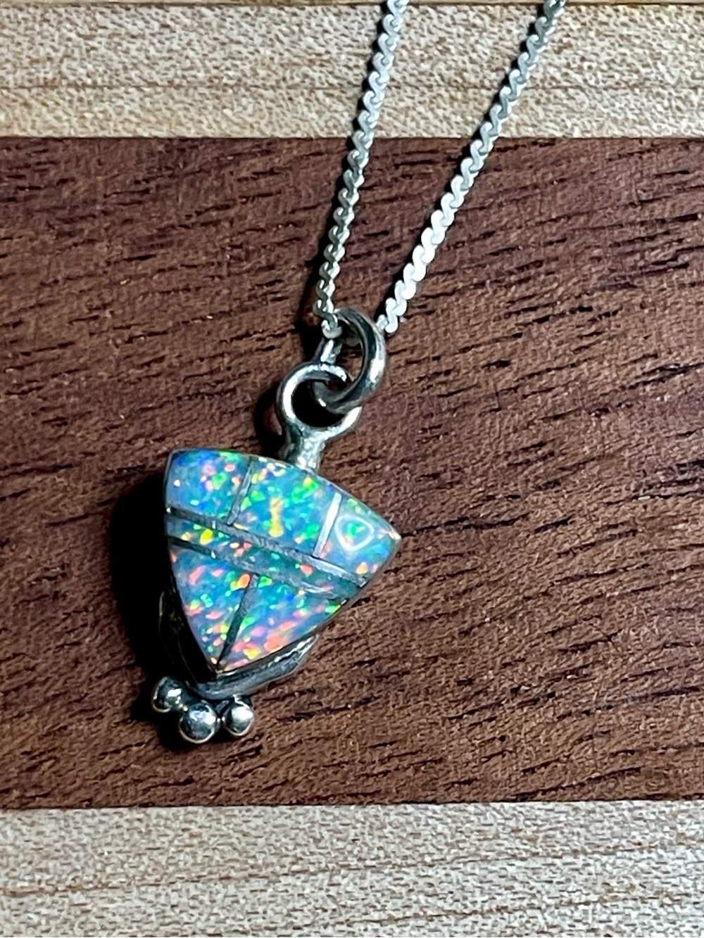Vintage Sterling Silver Opal Inlay Necklace - Picture 5 of 8